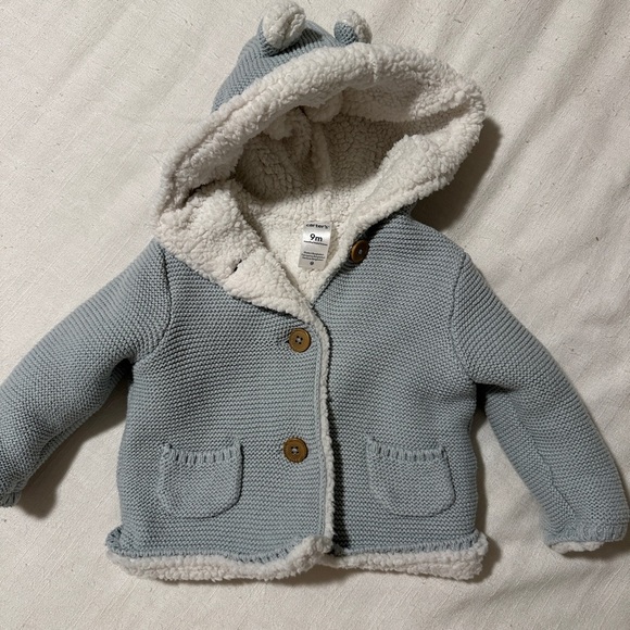 Carter's Other - Carter's light Blue and Cream Knitted Baby Jacket with Hood and Ears Sz 9m